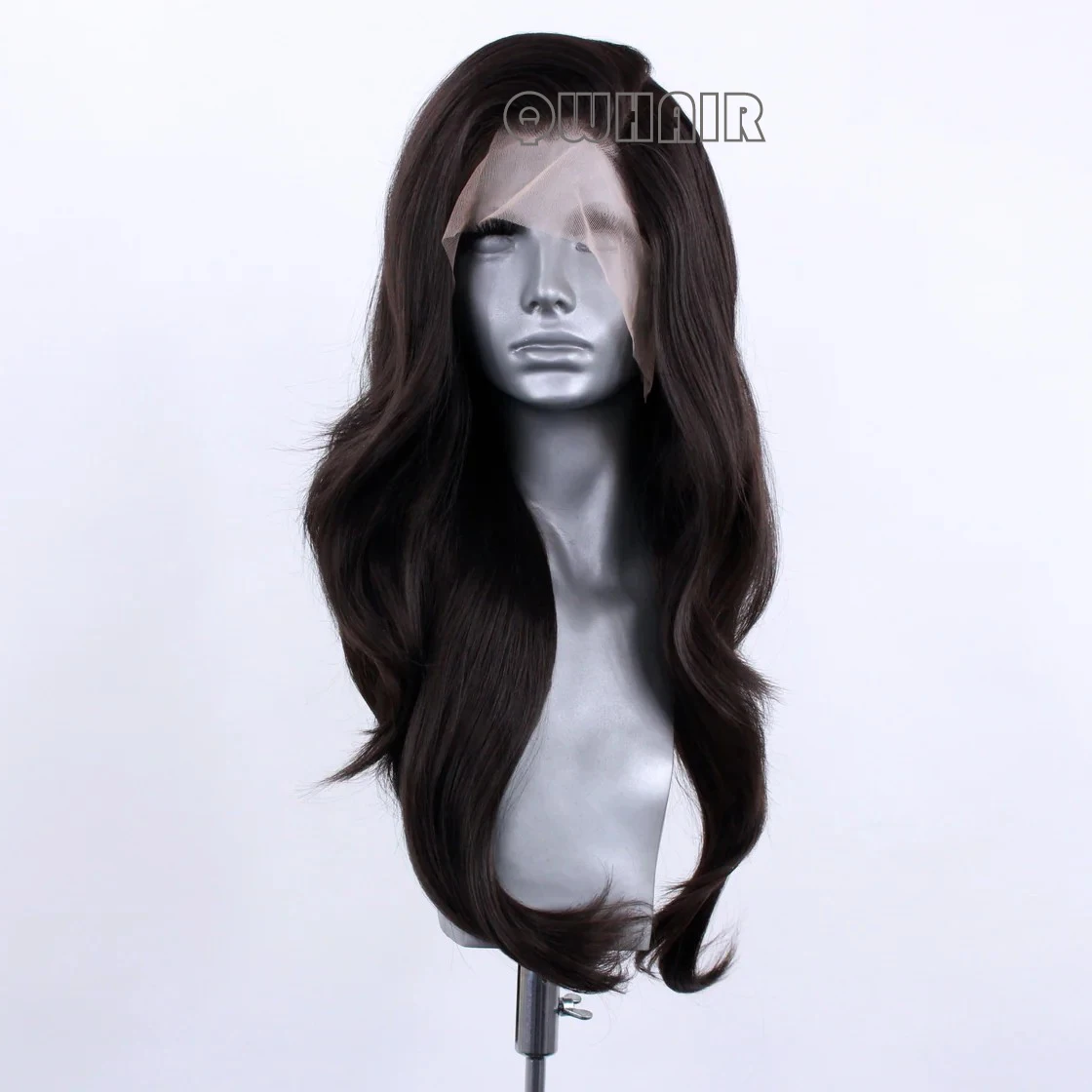 

QW синтетические волосы темно-коричневые объемные волны мягкий 13X4 парик фронта шнурка для женщин бесклеевое термостойкое волокно косплей на каждый день