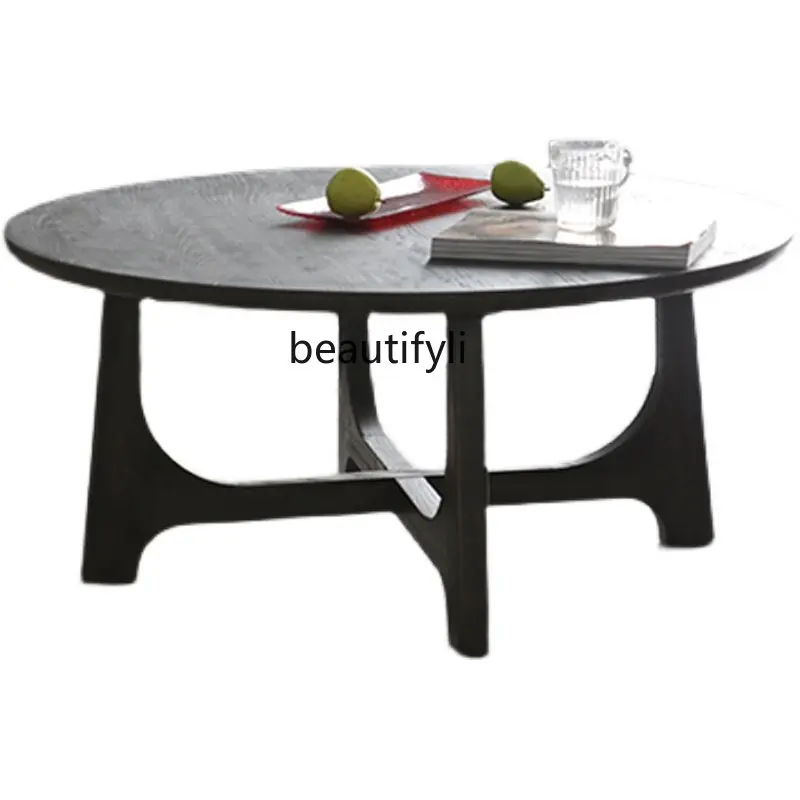 

zq Retro Style Log round Tea Table Nordic and Japanese Style Living Room Furniture Reception Tea Coffee Table