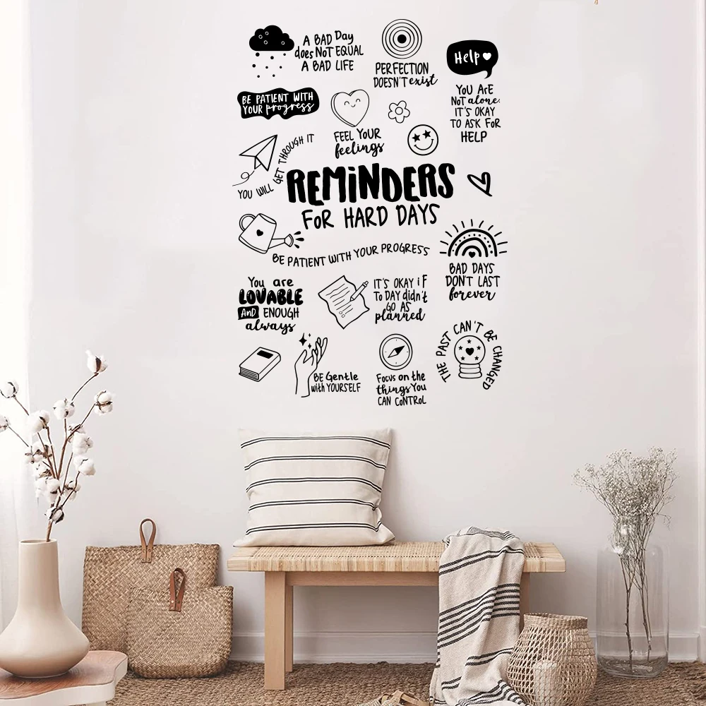 Reminders for Hard Days Wall Stickers Positive Affirmation Calming Corner Mental Health Therapy Wall Decals School Decor
