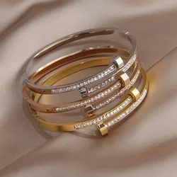 Fashion Nut Hoop Rhinestone Bracelets For  Women Men Gold Silver Stainless Steel Bracelet Party Everyday Jewelry