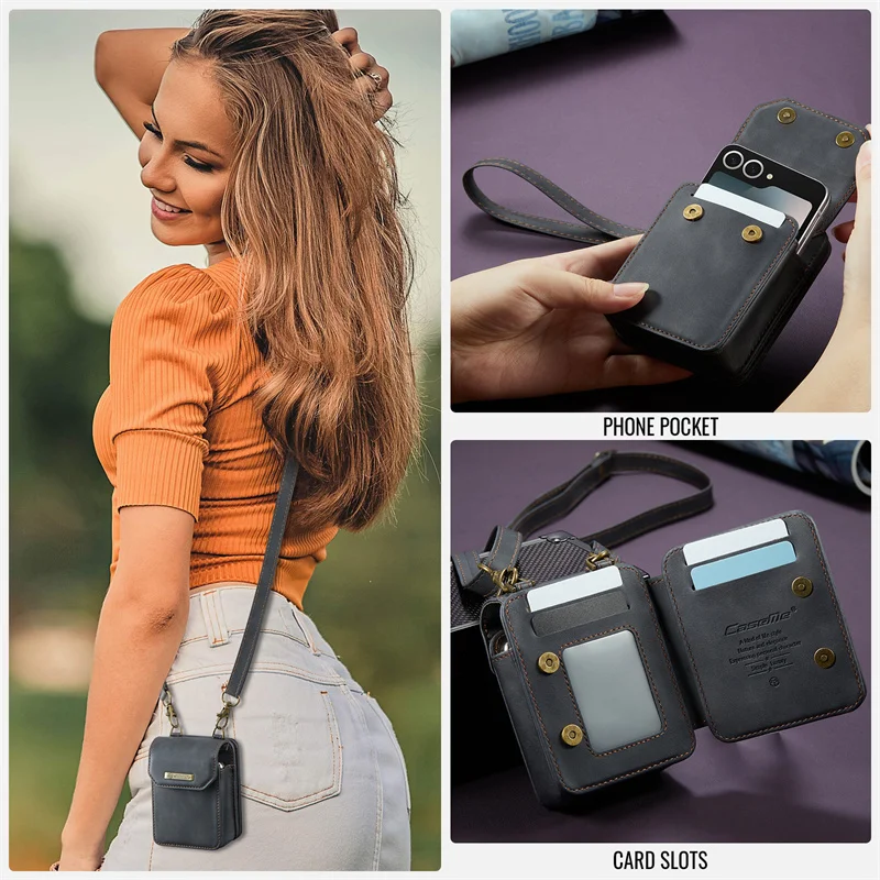 Mini borsa a tracolla in pelle per Samsung Galaxy Z Flip 6 3 4 5 5G OPPO Find N3 Flip Airpods Chain Luxury Universal fashion Bag