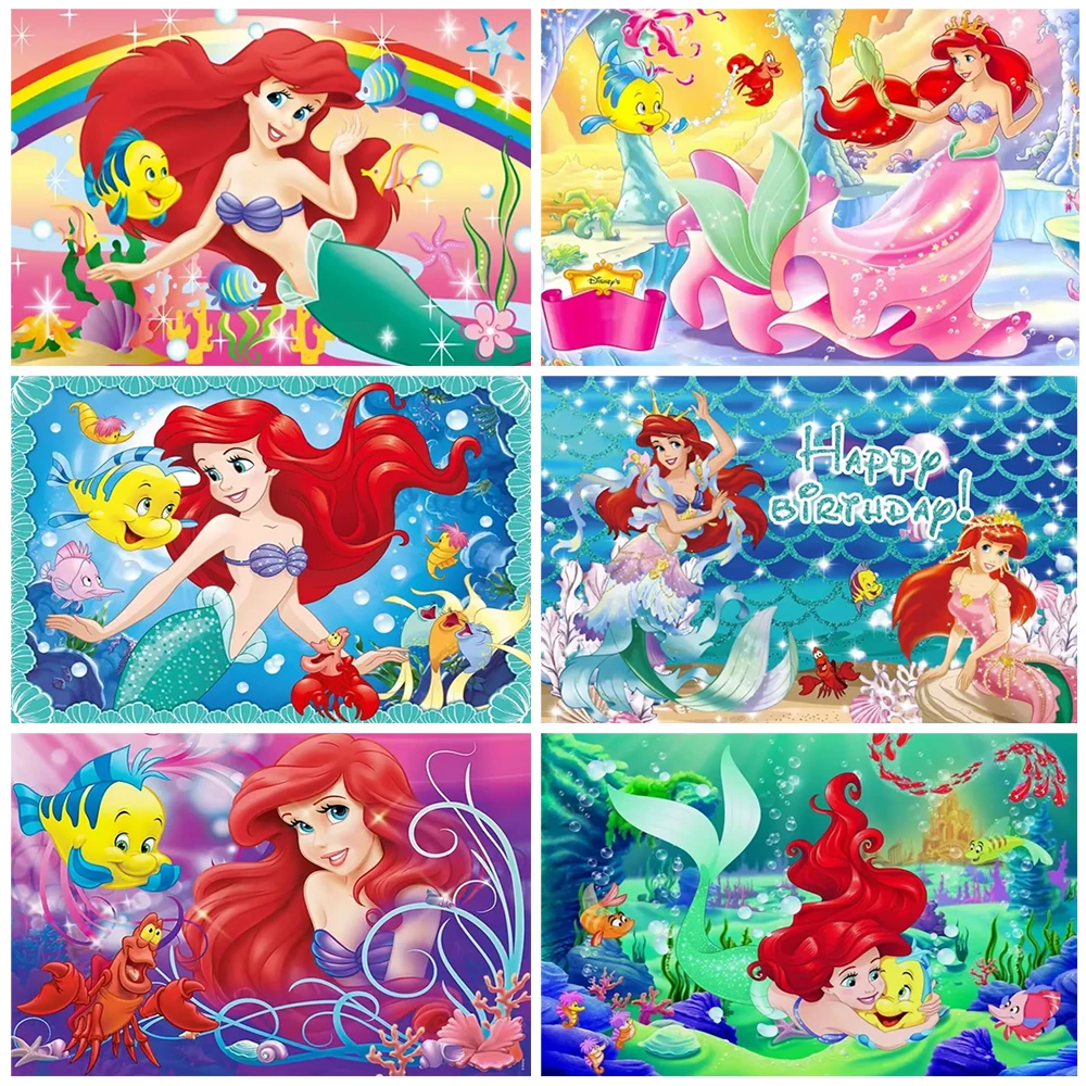 

Catoon Ariel Little Mermaid Princess Under The Sea Background Birthday Party Decoration Baby Shower Supplies Photography Gift
