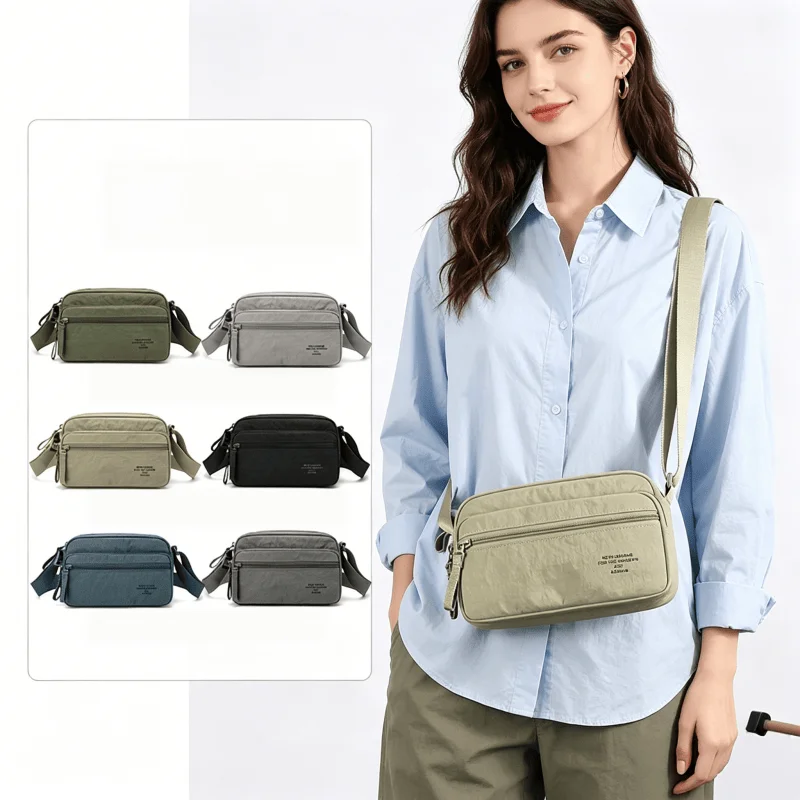 Women's Lightweight Nylon Crossbody Sling Bag Handbags Multi-Compartment Casual Shoulder Purse for Everyday Travel And Shopping