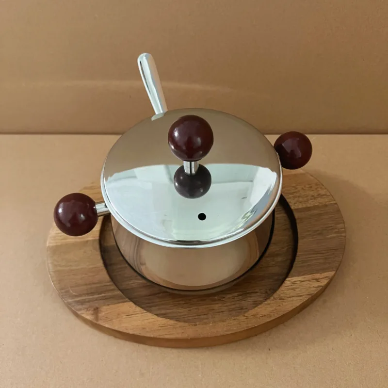 For 304 Stainless Steel Cooking Oil Pot Lard Container with Lid Spoon Kitchen Seasoning Box