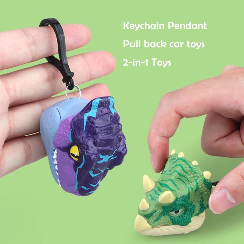 1Pcs Kids Jurassic Dinosaur Keychain Toy Pendant Creative 2-in-1 Dinosaur Clip Pull Back Car Toys Children's Inertia Toy Car