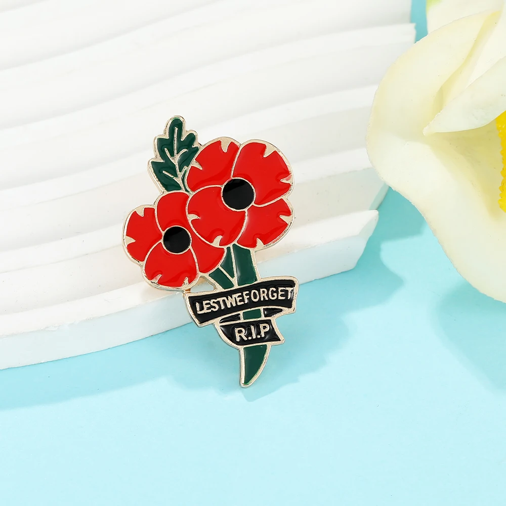 2025 Lest We Forget Poppy Pins R.I.P Remembrance Day Enamel Brooches Armistice Day Souvenir Badge Wholesale