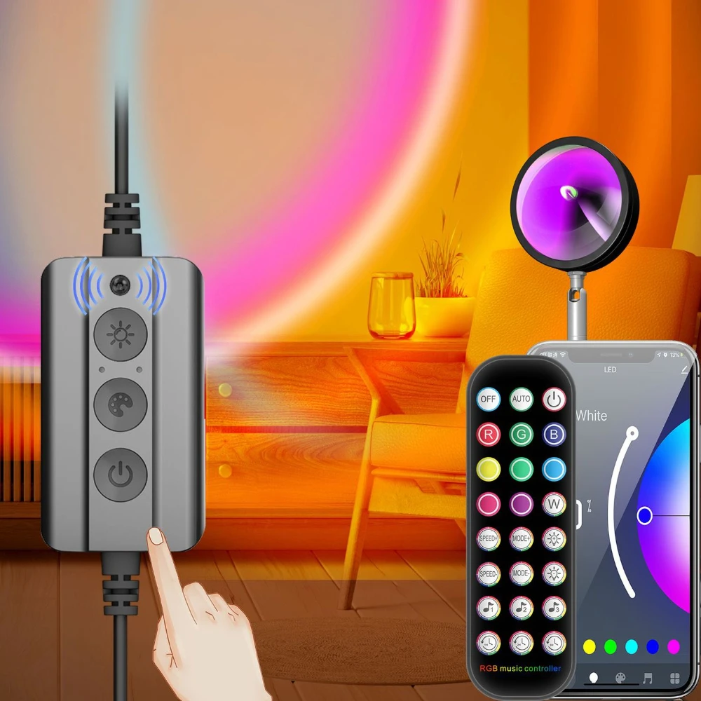 Tuya Smart Sunset Lamp Wireless WIFI Sunset Projector APP Alexa Google Remote Control RGB Rainbow Room Decor Floor Ambient Light