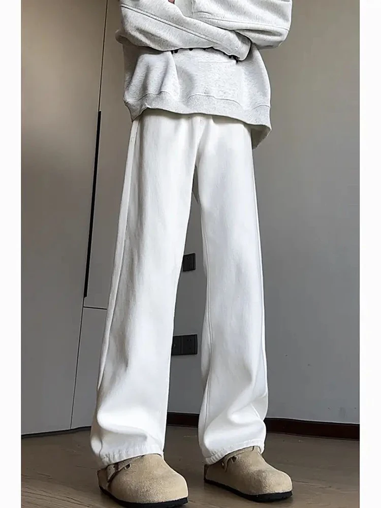 

White Straight Leg Slim Fit Jeans Men's Sli High Waist Slimming Bootcut Pants Autumn Faion Casual High Waist Jeans