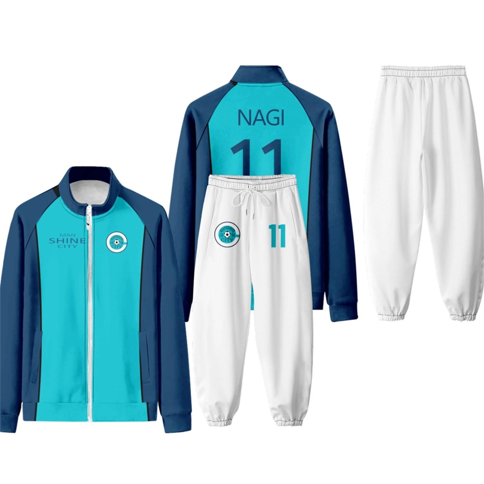 Isagi Yoichi Cosplay Costume Anime Adult Kids Jersey Blue White Sportswear Zipper Jacket Pants Casual Wear Tracksuit Halloween