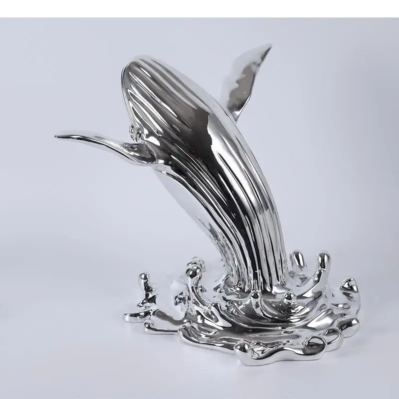 

Light Luxury Resin Plating Whale Dolphin Marine Animal Sculpture Desktop Ornament Living Room Decoration Crafts Home Decoration