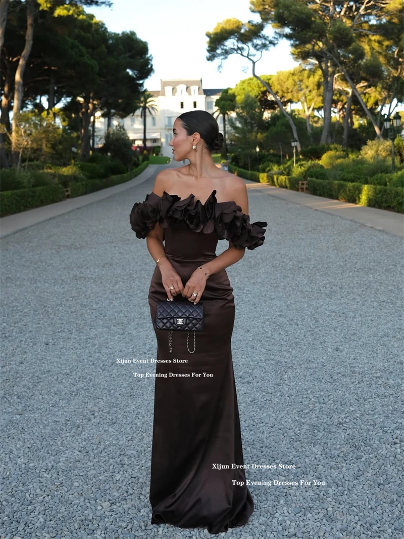 Xijun Sexy Satin Mermaid Evening Dresses 3D Flowers Saudi Arabric Formal Prom Dresses Off The Shoulder Long Prom Gowns Customize