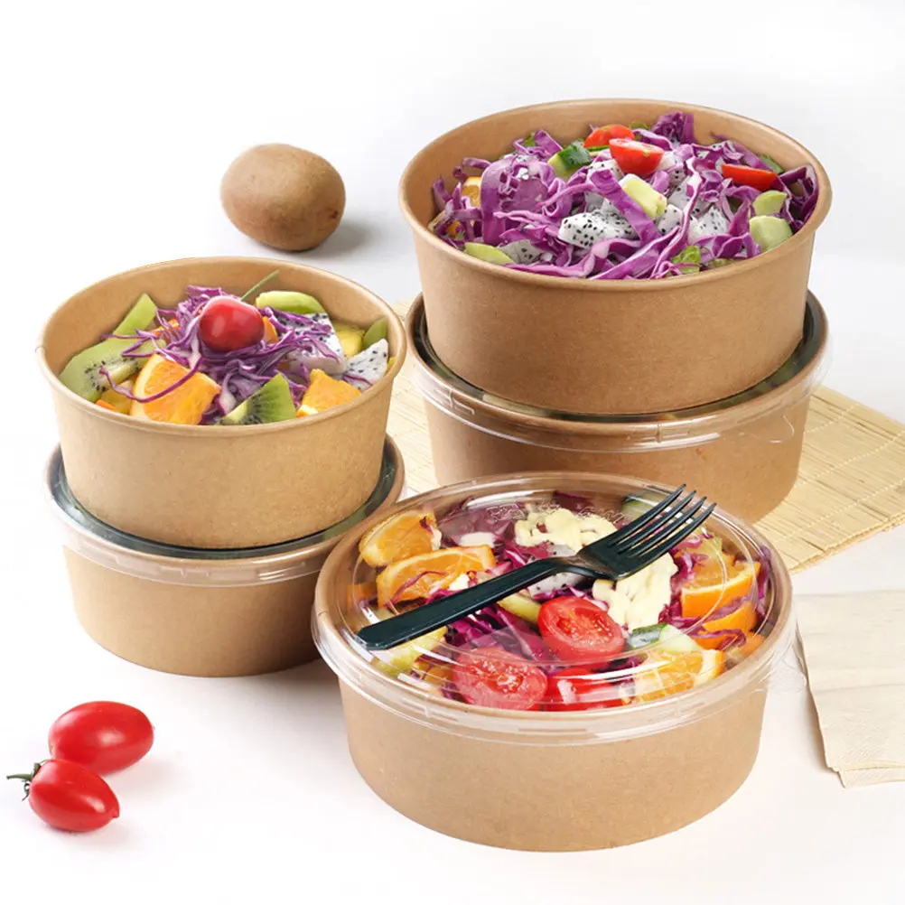 20pcs Kraft Paper Bowls Meal Prep Containers Disposable Food Grade Lid Versatile Bowls Birthday Weddings Camping