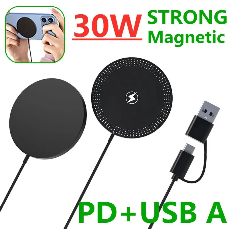 30W Magnetic Wireless Charger Pad Fast Charging Stand for iPhone 15 14 13 12 Pro Airpods PD Macsafe Phone Chargers Dock Station