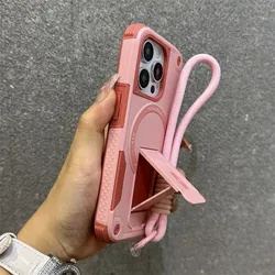Deluxe Armor Stealth Bracket with Magnetic Super Fall Proof Case for iPhone 16 15 14 13 12 Pro Max Plus With lanyard Hard shell