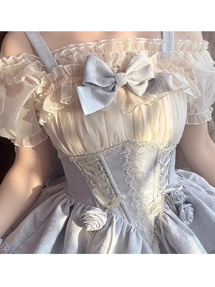 Lace Bubble Sleeve Mesh Underdress Soft Chiffon Base Layer Ballet Style Lolita Fairy Summer Short Sleeve Long Sleeve One Shou...