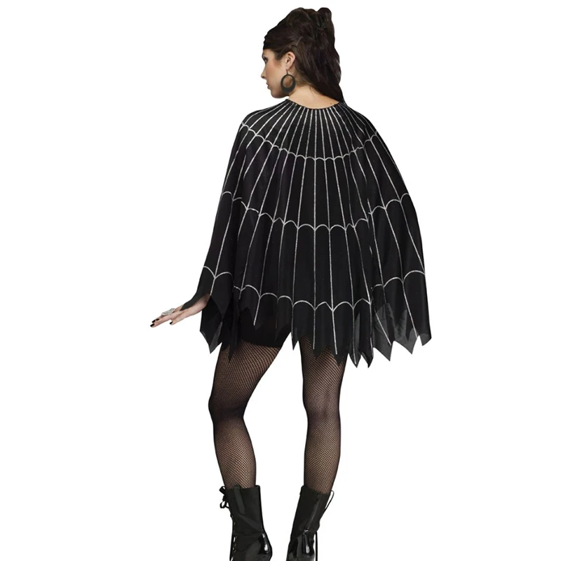 Adult Spider Web Poncho Costume Spiderweb Silver Women Halloween Costume Black Spider Cosplay Cloak