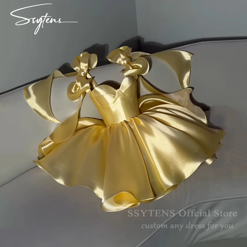 

SSYTENS Chic Satin Prom Dresses Strapless Bow Straps Short Birthday Dresses Woman Sexy Lace Up Back платье на выпус