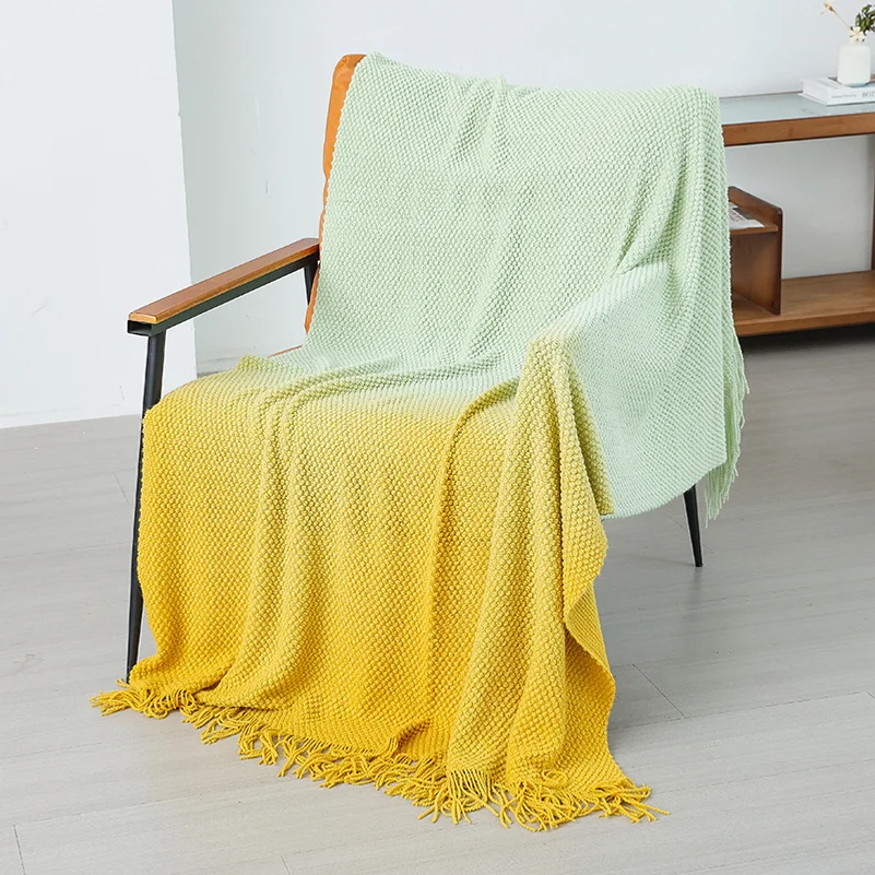 gradient color sofa blanket, office/dormitory nap blanket, air-conditioned room blanket, winter knitted shawl, camping blanket
