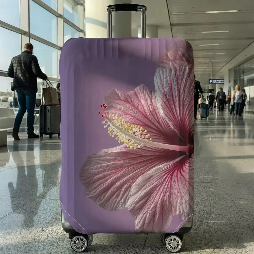Elastic Luggage Cover Hibiscus Flower Print Stretch Suitcase Protector Dustproof Anti‑Scratch For 18‑32 Inch Travel Case