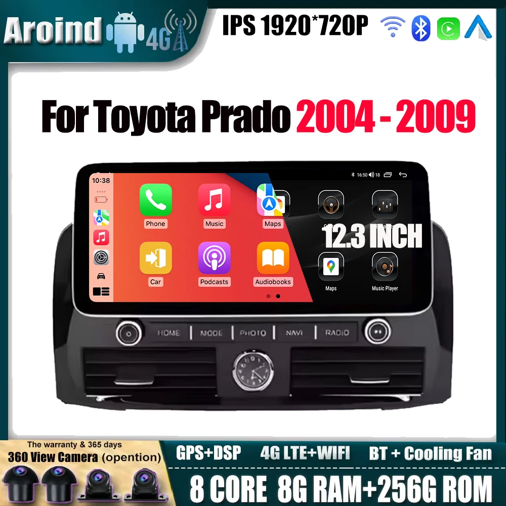 

12.3Inch For Toyota Prado 2004 - 2009 Carplay Android Auto IPS Screen Multimedia Video Player Navigation GPS Tools 4G LTE wifi