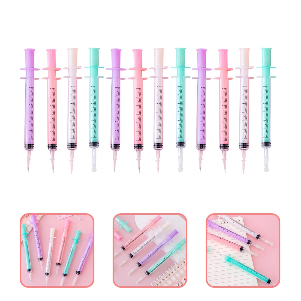 

12 Pcs Black Gel Pens 0 5mm Fine Tip Ballpoint Writing School Supplies Multicolor Ink Syringe Student Stationery