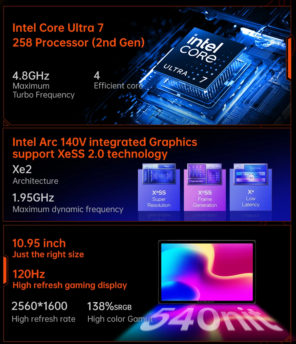 OneXPlayer X1 Air Intel Core Ultra 7 258V 3 IN 1 AI PC Laptop Tablet Console di gioco portatile Computer da 10.95" Win 11 Mini Slot SSD