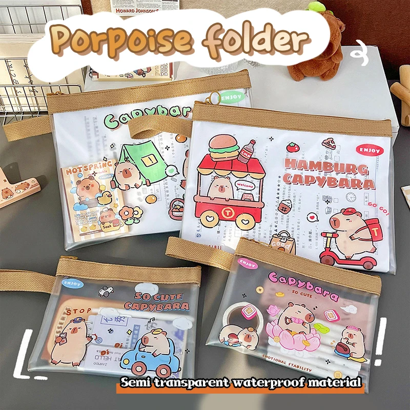 Carpeta de archivos Capybara de dibujos animados, organizador de archivos Visual transparente, impermeable, alta capacidad, bolsa de almacenamiento de papelería, regalos