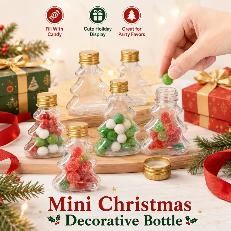 5Pcs Mini Christmas Tree‑Shaped Empty Candy Bottles, Xmas Party Favor Jars for Holiday Table Decor and Gift Packaging
