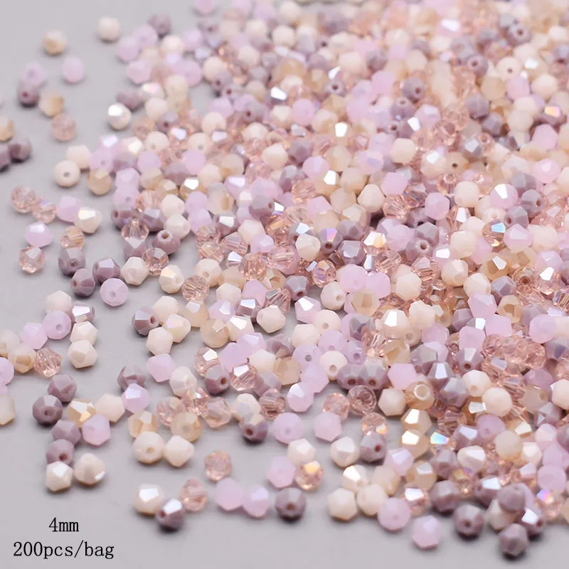 4mm 200pcs/bag Mixed-color Bicone Crystal Glass Beads Loose Spacer Beads Austria Faceted Crystal Beads For Jewelry Making DIY