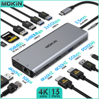 MOKiN 13 in 1 Docking Station for MacBook Air/Pro, iPad, Thunderbolt Laptop. 4K30Hz HDMI, 100W PD, USB3.0, RJ45, SD, TF, Audio.