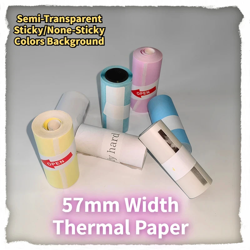 3 Rolls Color Sticker Thermal Paper Label Paper Sticker Photo Papers For PeriPage PAPERANG Poooli 57mm width Photo Printer