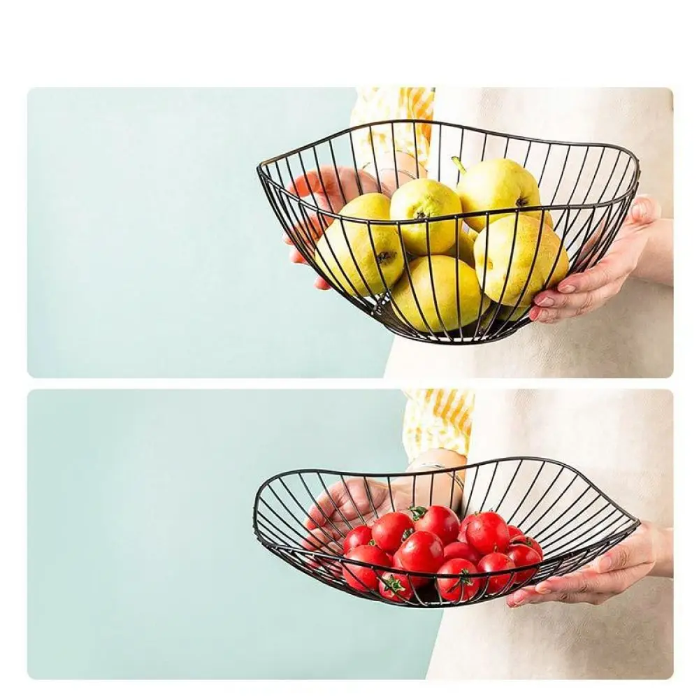 Elegant Nordic Black Iron Fruit Bowl Hollow Design Metal Snack Basket Minimalist Modern Kitchen Countertop Storage Tray