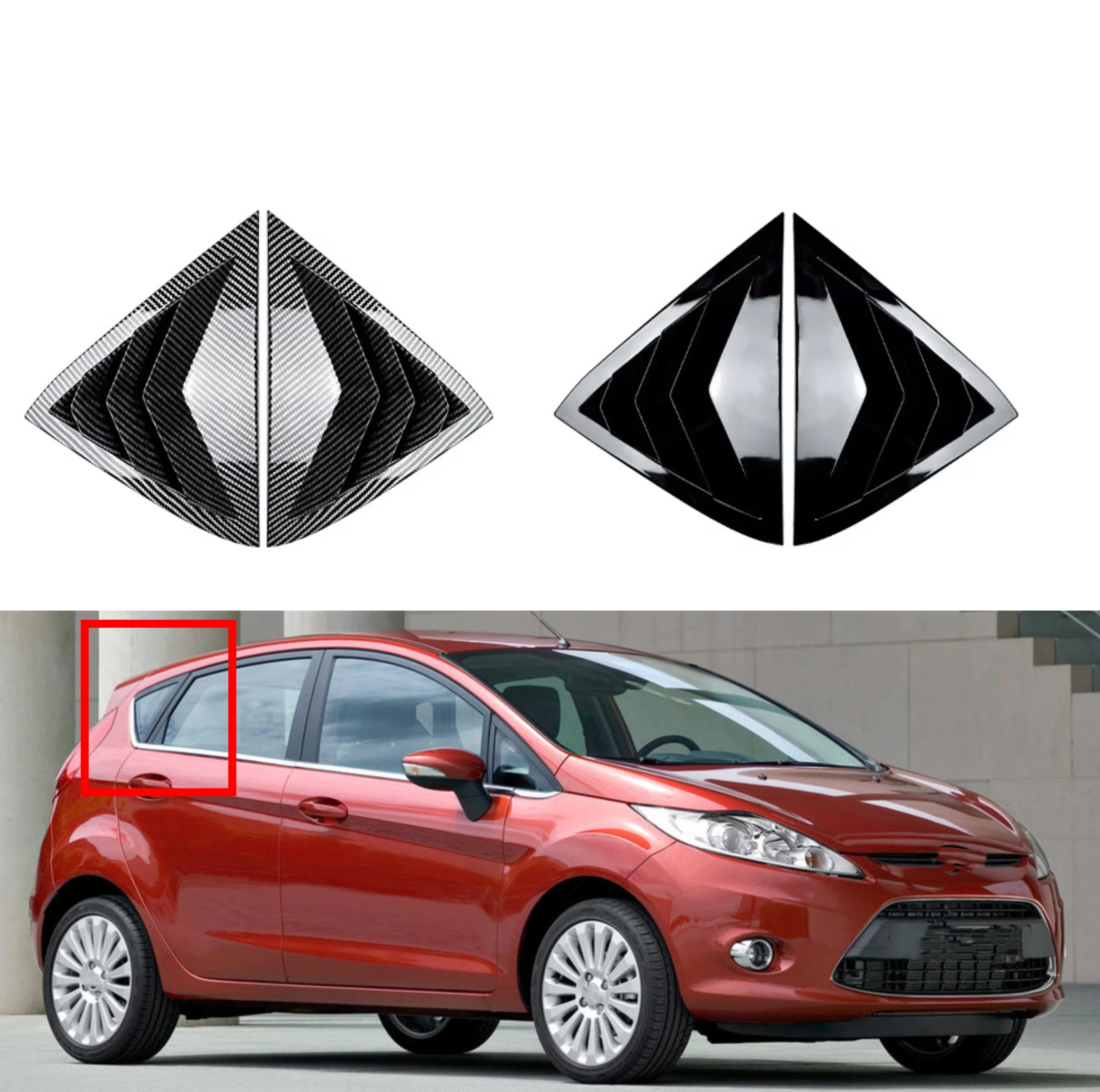 Fit For Ford Fiesta MK7 7.5 2008-2017 Car Rear Louver Window Side Shutter Cover Trim Sticker Vent Scoop ABS Carbon Fiber ABS