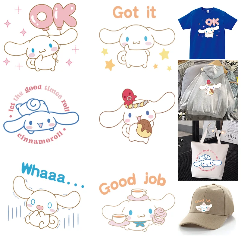 Cute Cinnamoroll Heat-adhesive Patches Children's Clothing Cartoon DIY Printed Iron-on Stickers For Clothes Vinyl