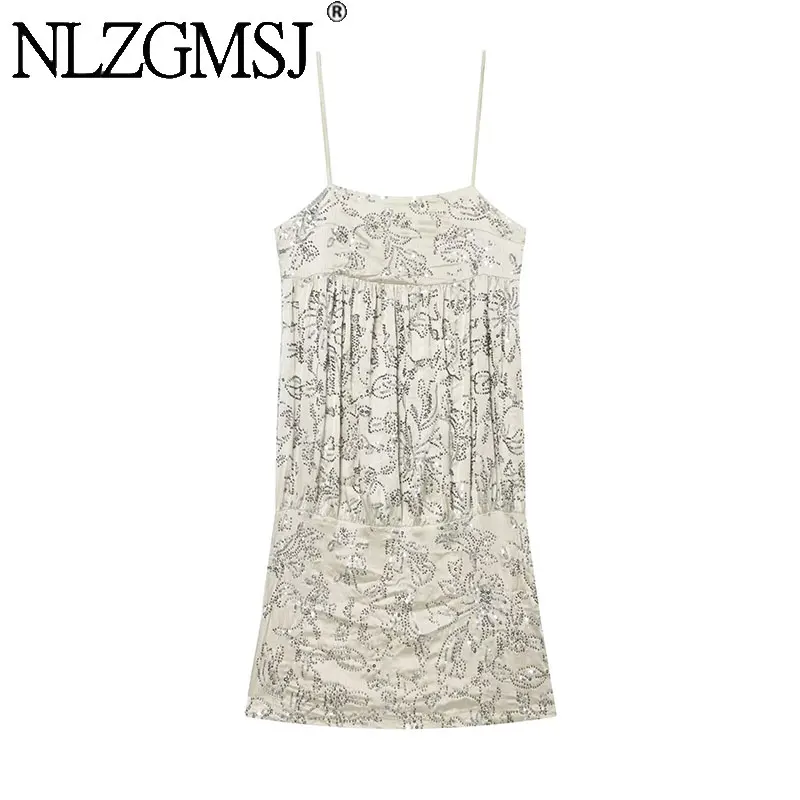 Nlzgmsj 2026 Sommer Pailletten-Perlen-Minikleid für Damen mit Spaghettiträgern, besticktes Partykleid, lässiges Strand-Urlaubskleid
