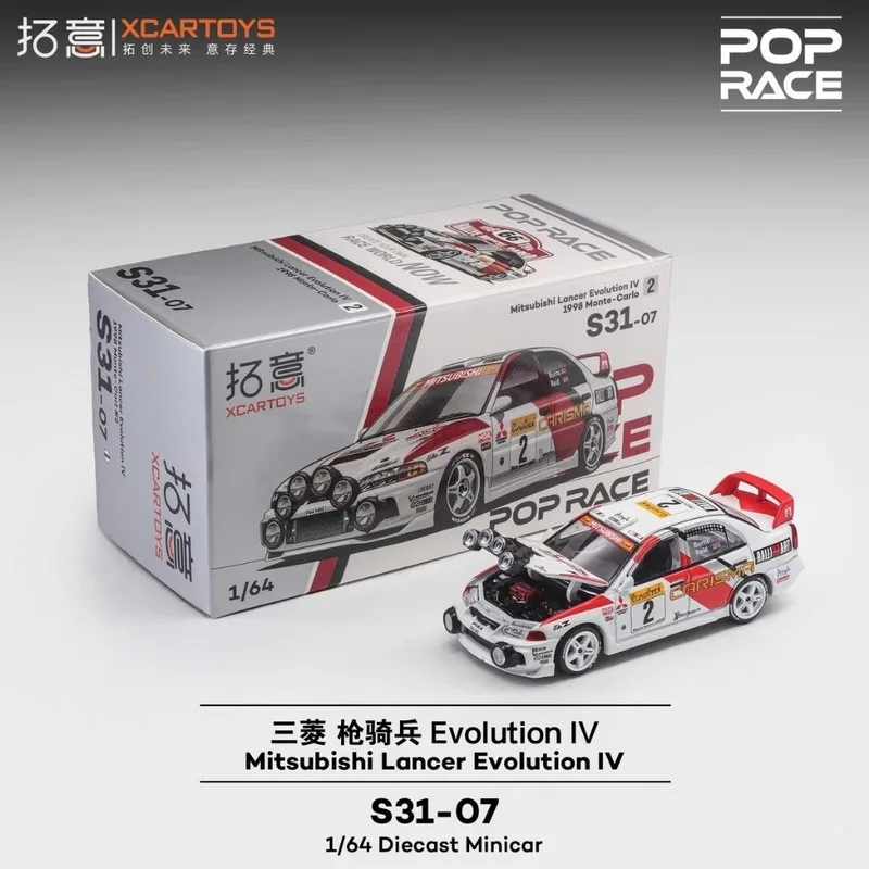 Xcartoys&POPRACE 1/64 Mitsubishi Lancer EVO IV 98 Monte Carlo #2 Diecast Car Model Alloy Simulation Collection Toy Gift For Boys