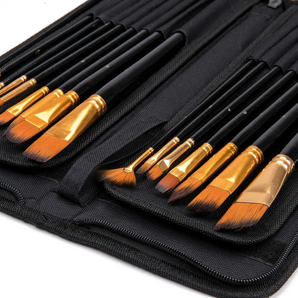 

15Pcs Oil Painting Brush Set Synthetic Fibers Wood Handle Different Sizes for Acrylic Watercolor Body Face Painting Paint Set