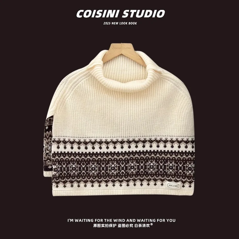 

Fair Island Retro Jacquard Turtleneck Knitted Shawl Scarf for Women Autumn and Winter Travel Warm Versatile Stacked Wraps