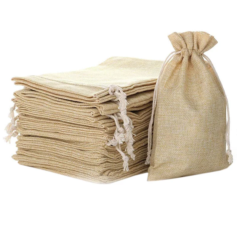 

A36T-5.9 Inch X 8 Inch Natural Linen Burlap Bags With Jute Drawstring For Gift Bags Wedding Party Favors Jewelry Pouch, Snack Sa