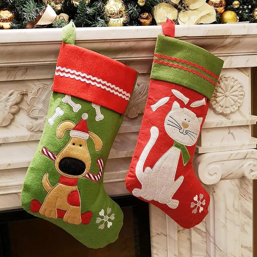 1 Stück Süßigkeiten Tasche Weihnachten Katze Hund Strumpf Socken 40cm Socken Geschenkt üte hängen Dekoration Ofenrohr Mädchen für Kinder Plüsch Wand Zeug