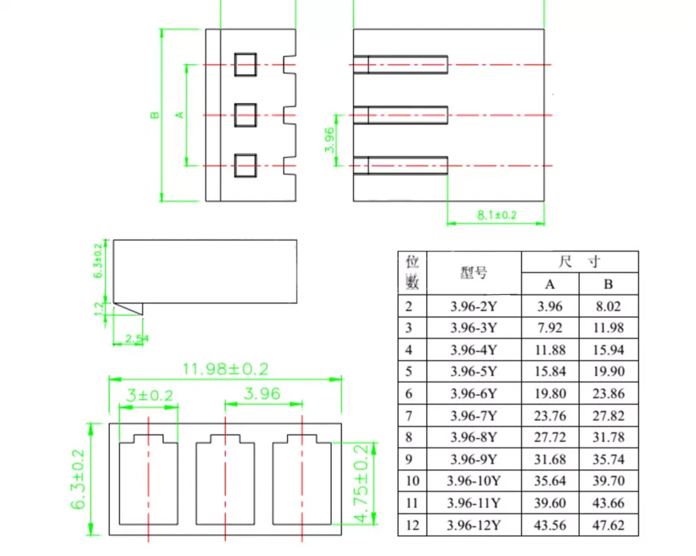 10-teiliges CH3.96-Klemmenkabel-Set, 3,96 mm, Einzel- und Doppelkopf, 20 AWG, farbcodierte elektronische Drähte für 2P-12P-Anschlüsse – Detail 2