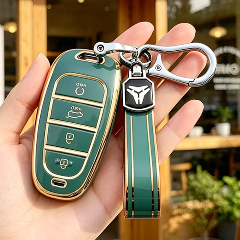 4 Buttons TPU Car Key Case Cover for Hyundai Tucson 2022 NEXO NX4 Santa Fe Ioniq 5 Atos Prime Solaris 2021 Keychain Accessories