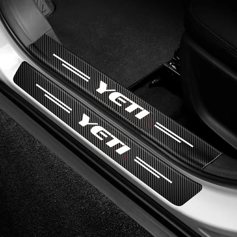 4pcs Car Door Sill Protector Stickers Carbon Fiber Threshold Strip For Skoda Yeti Door Entry Guard