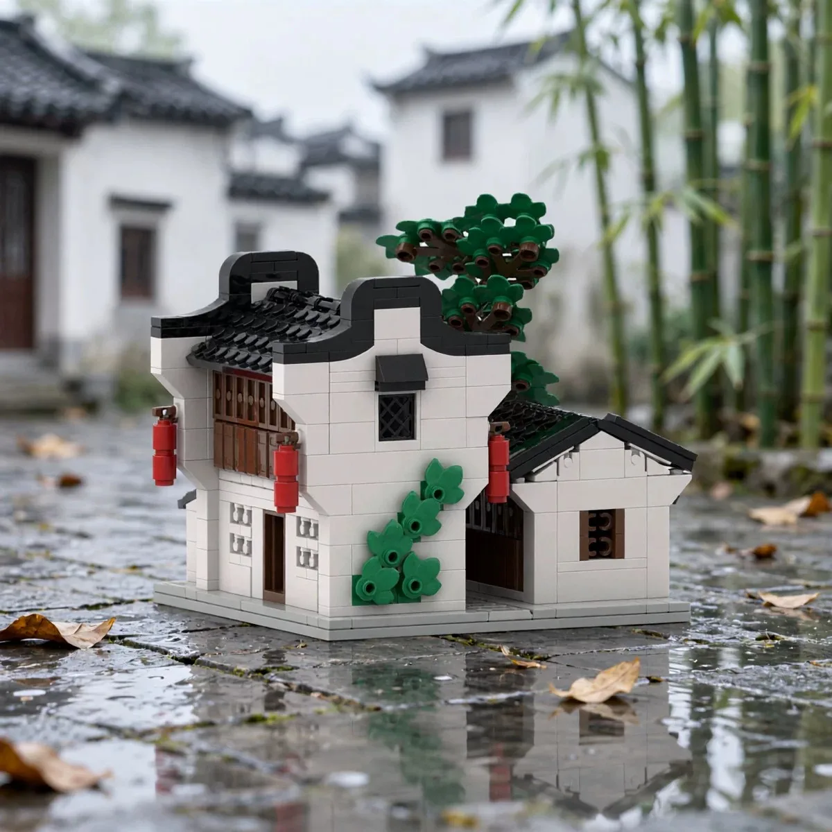MOC Creative City Chinese Style Pink Wall Black Tile Building Blocks Model DIY Adult Puzzle Assembly Toys Birthday Gift Ornament