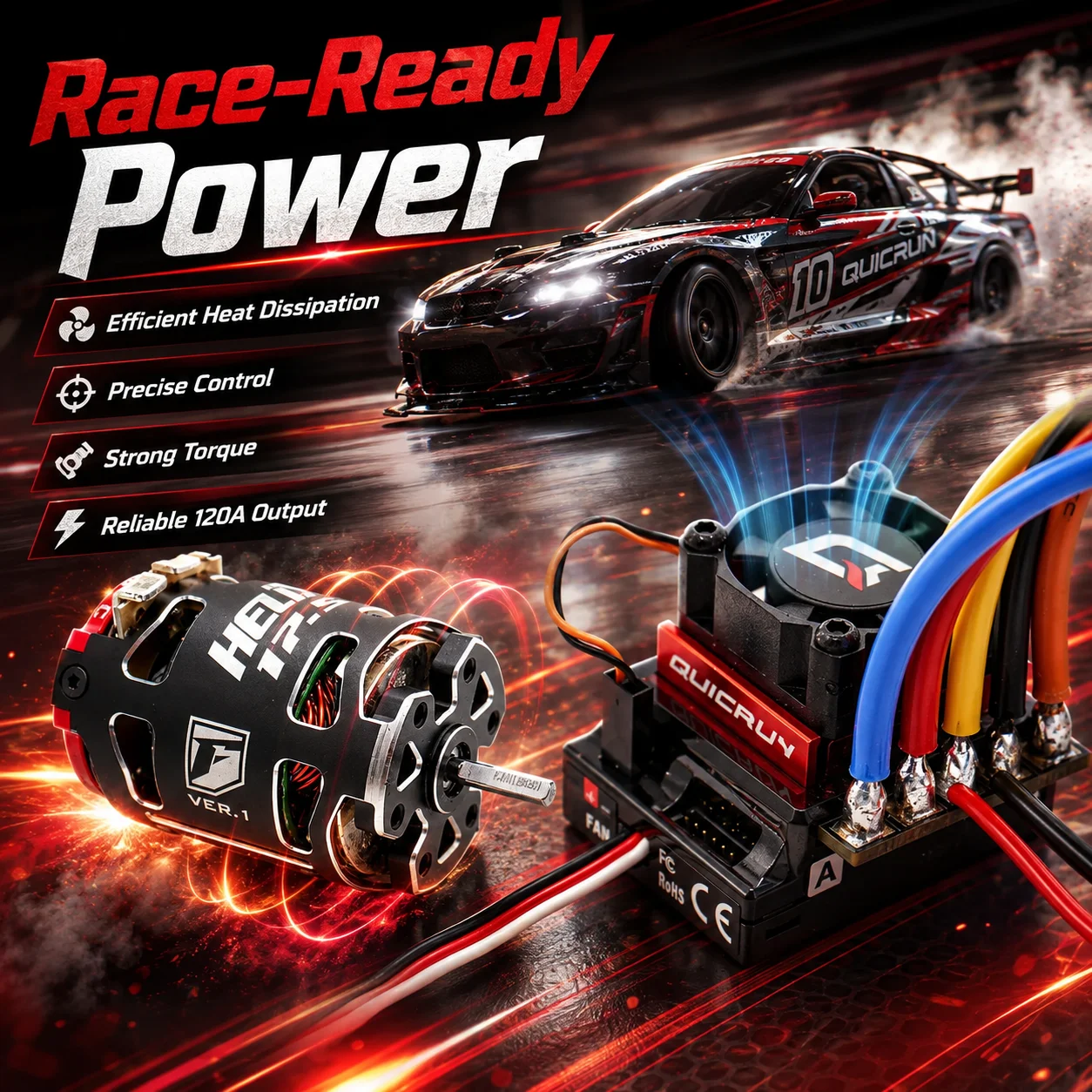 FANTOM 540 Motor Brushless Power Combo 10.5/13.5/17.5/25.5T & Hobbywing QUICRUN G2 120A ESC For 1/10 Scale RC Drift Racing Car