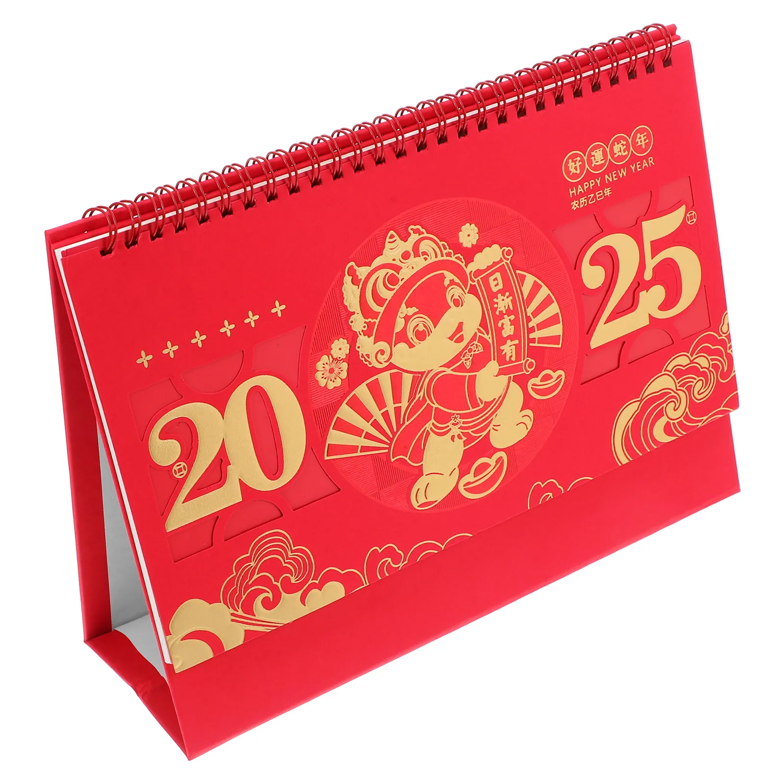 

2025 Golden Embossed Hollow Desk Calendar Year of Snake Daily Planner Paper Spiral Binding Chinese New Year