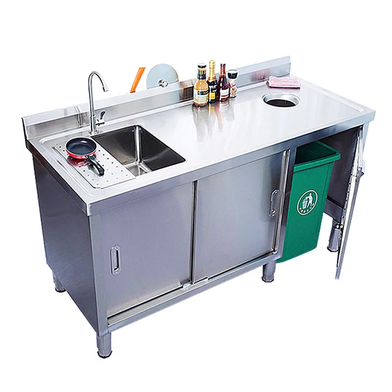 Console Stainless steel vegetable washing pool 304 workbench sink garbage port integrated cabinet fruit store
