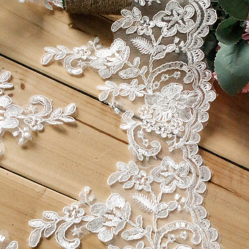 Off White Lace Trim High Quality Wedding Lace Fabric Handmade DIY Clothes Accessories 16cm Wide 1yard/lot