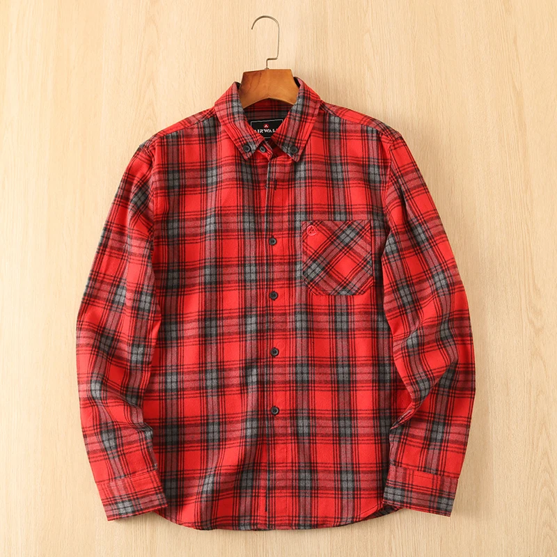 

l Waed Brued Plaid Long Sve irt Весенняя мужская повседневная одежда с тонким воротником-стойкой и воротником-стойкой