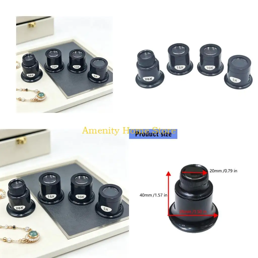 F26C 4Pcs Plastic Handheld Magnifiers Set 5 To 20X For Detailed Jewelry Inspection And Collectibles Examination